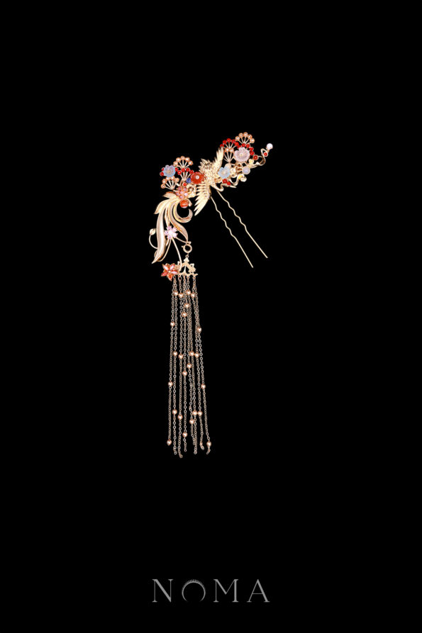 CHN-202400127-Crane-Tail-Willow-Hairpin-Gold-Ruby-Left