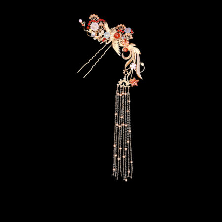 Crane Tail Willow Hairpin - Gold, Ruby (Right)