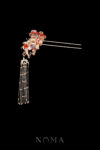 Crane Ginkgo Willow Hairpin - Gold, Ruby (Right)