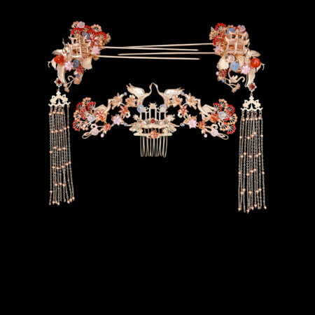 Crane Pavillion Lotus Willow Set - Gold, Ruby (3 pcs)