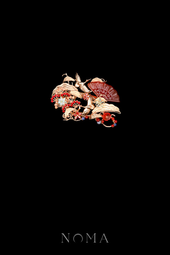 CHN-202400134-Crane-Ginkgo-Willow-Jade-Brooch-Gold-Red-Jade