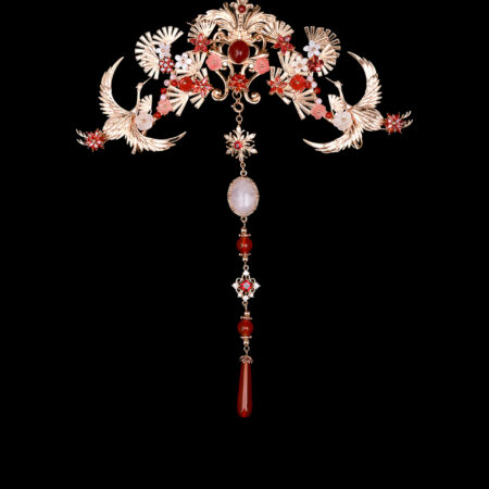 Crane Heavenly Painting Haircomb - Gold, Ruby