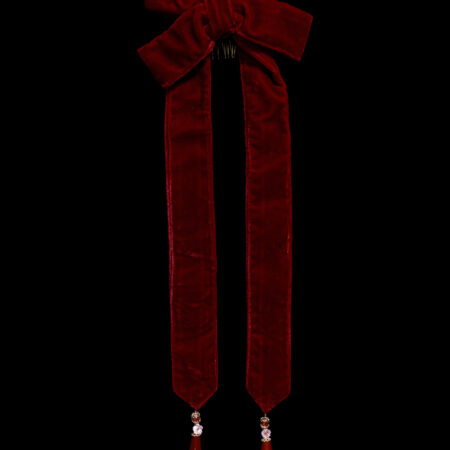 Red Velvet Ribbon Haircomb - Gold, Red