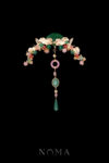 Carved Jade Crane Ginkgo Hairvine - Gold, Pink