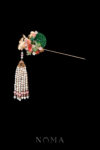 Carved Jade Crane Ginkgo Hairpin - Gold, Pink (Right)