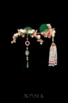 Carved Jade Crane Ginkgo Set - Gold, Pink (2 pcs)