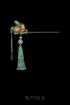 Colorful Oriental Pagoda Hairpin - Gold, Turquoise (Right)