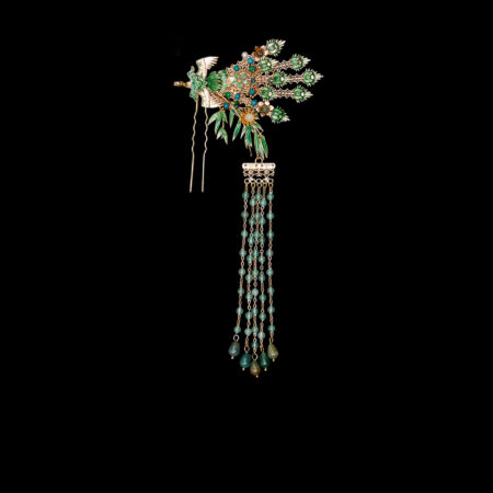 Colorful Oriental Phoenix Hairpin - Gold, Turquoise (Right)