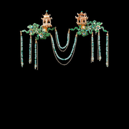 Colorful Flying Cloud Pagoda Chain Brooch - Gold, Turquoise