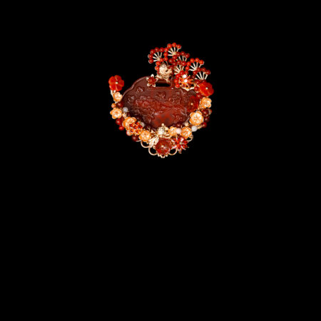 Jade Willow Petite Brooch - Gold, Red Jade