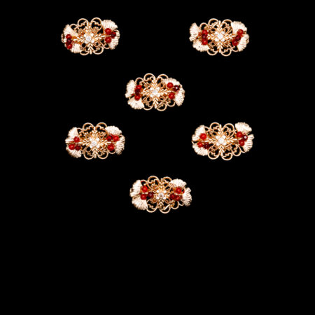 Decorated Ginkgo Button Set - Gold, Red (6 pcs)