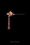 Crane Ginkgo Harmony Hairpin - Gold, Ruby (Right)