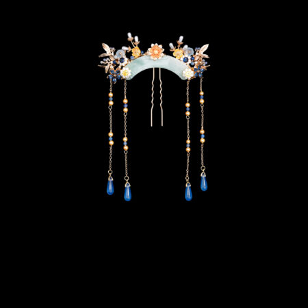 Curvature Jade Middle Hairpin - Gold, Light Jade