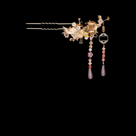 Crane Heaven Cloud Hairpin - Gold, Pink (Left)