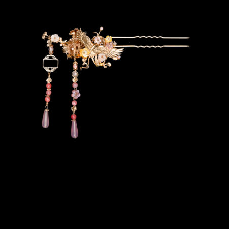 Crane Heaven Cloud Hairpin - Gold, Pink (Right)