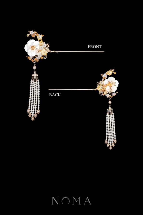 CHN-202400270-Bird-on-Petite-Branch-Flower-Hairpin-Gold-White-1