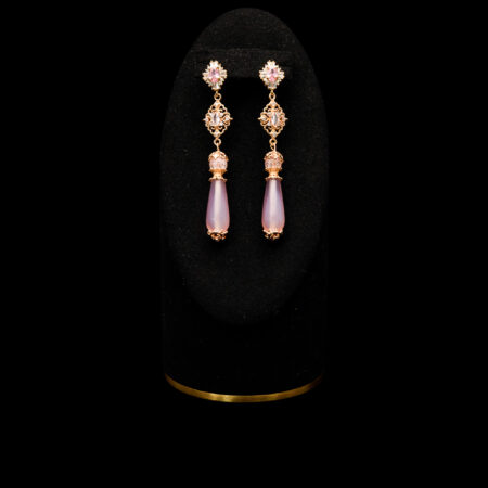 Oval T Crystal Ball Pear Jade Earrings - Gold, Pink Jade