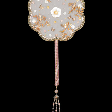 Petite Branch Feminine Floral Fan - Gold, Pink