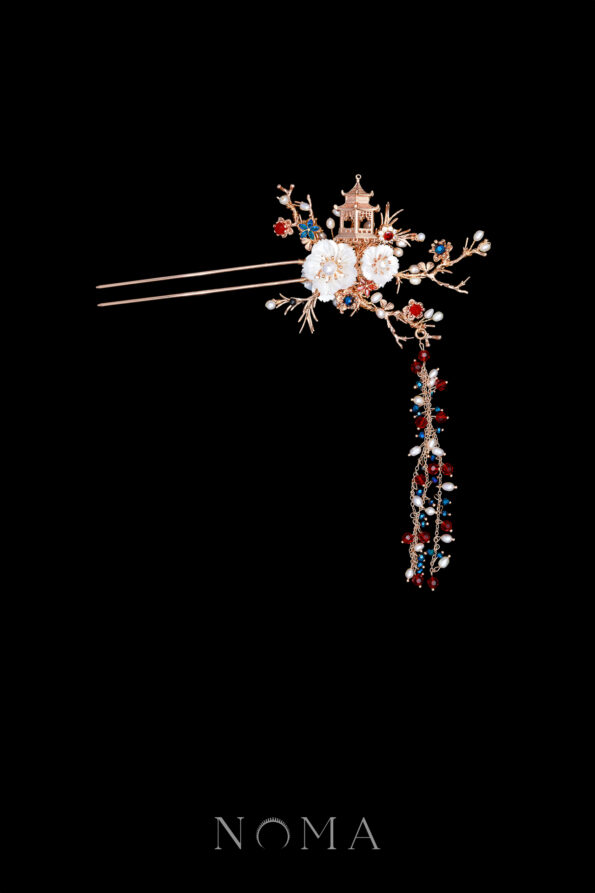 CHN-202400307-3D-Pagoda-Flower-Garden-Hairpin-Gold-Sapphire-Left