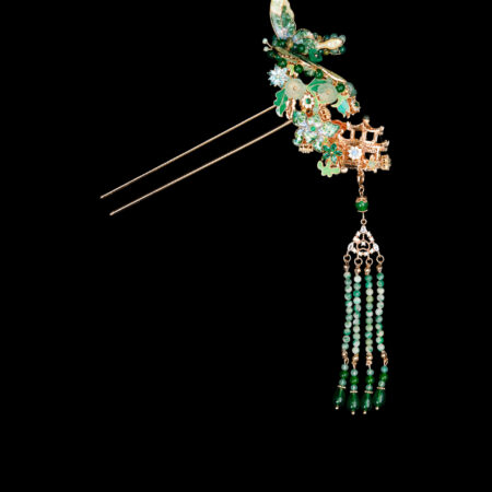 Colorful Mosaic Flying Butterfly Hairpin - Gold, Turquoise (Left)