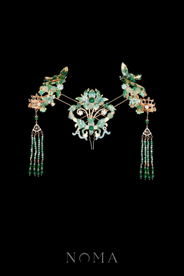 CHN-202500007-Colorful-Mosaic-Flying-Butterfly-Simple-Set-Gold-Turquoise-3-pcs