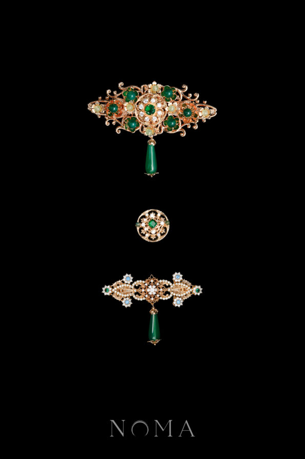 CHN-202500174-Nuence-Decorated-Ornament-Button-Brooch-Set-Gold-Jade-19-pcs