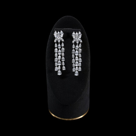 Triple Pear Dangling Earrings - Rhodium White Gold