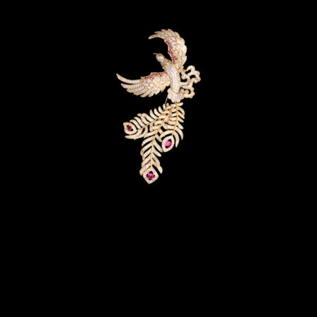 Magnificent Phoenix Brooch - 18k Yellow Gold, Pink Diamond