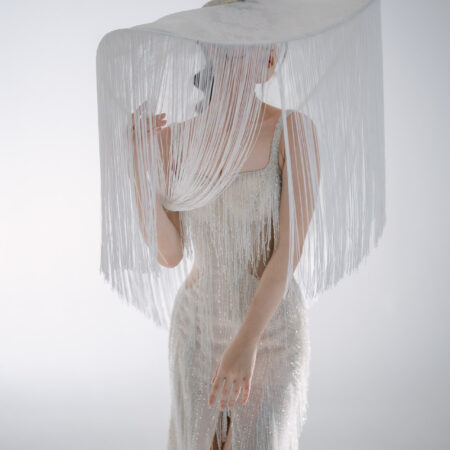 High Society Lace Fringe Curtain Hat - White