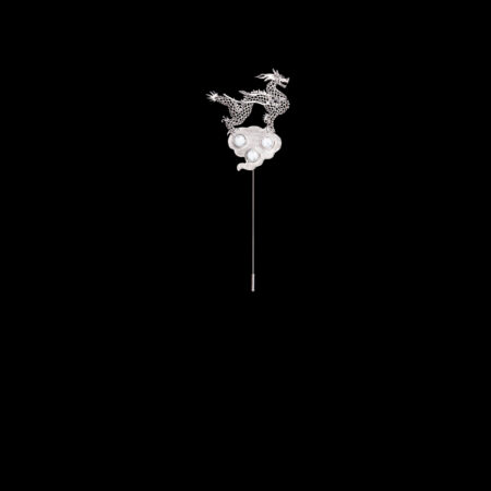 Standing Dragon Lapel Pin - Rhodium White Gold, White (Left)