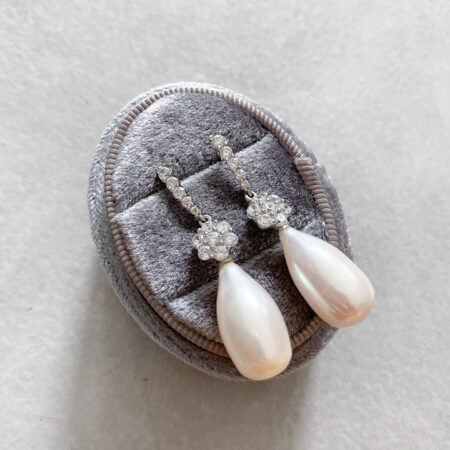 Teardrop Pearl Drop Elegance Earrings - Rhodium White Gold, White Pearl