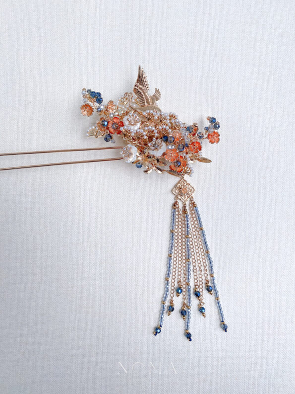 CHN-202200082-Flying-Crane-Pearl-Blossom-Hairpin-Gold-Blue-Left-1
