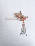 Flying Crane Pearl Blossom Hairpin - Gold, Blue (Left)