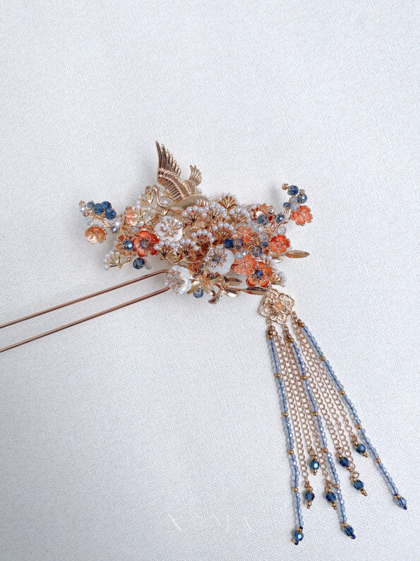 CHN-202200082-Flying-Crane-Pearl-Blossom-Hairpin-Gold-Blue-Left-2