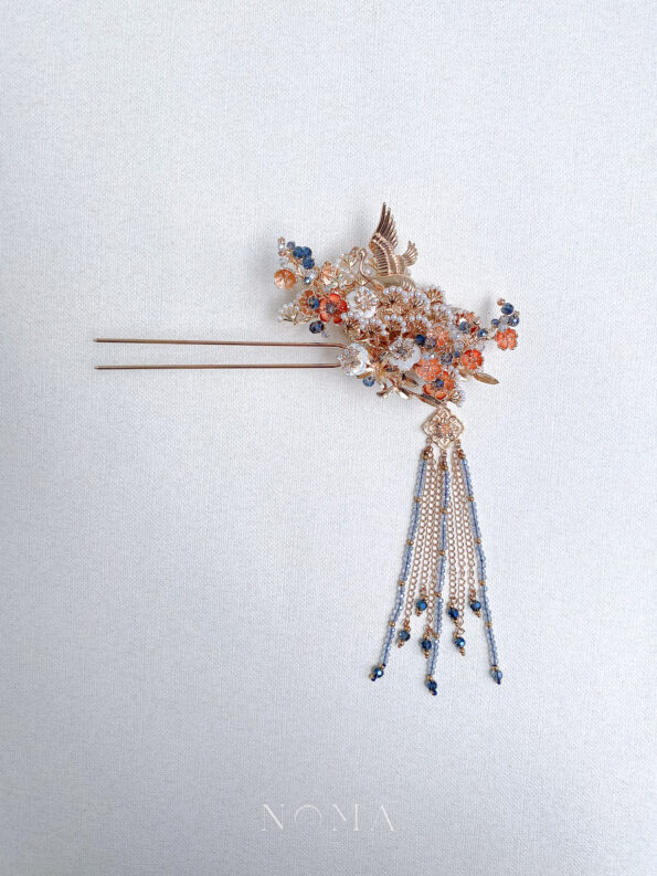 CHN-202200082-Flying-Crane-Pearl-Blossom-Hairpin-Gold-Blue-Left