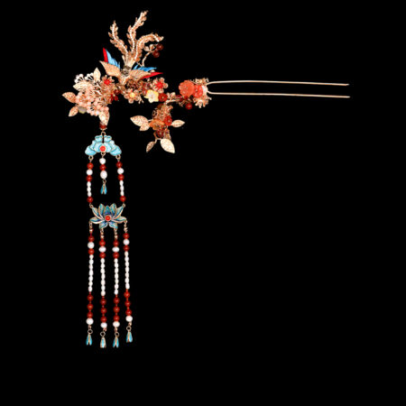 ET Wave Phoenix Deco Hairpin - Gold, Ruby