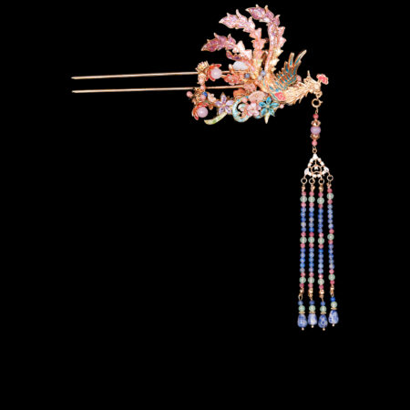 Colorful Mosaic Fantasy Phoenix Hairpin - Gold, Rainbow (Left)