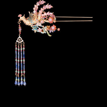 Colorful Mosaic Fantasy Phoenix Hairpin - Gold, Rainbow (Right)