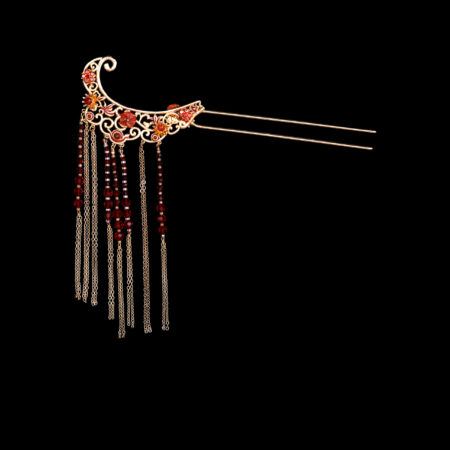 Regal Flower Curvy Hairpin - Gold, Ruby (Right)