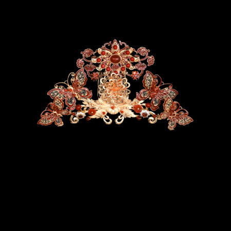 Colorful Regal Intricate Butterfly Haircomb - Gold, Ruby