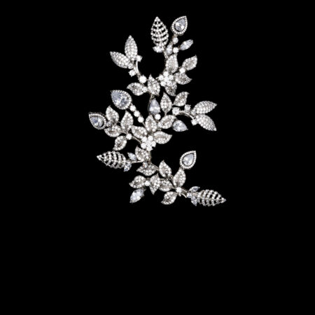 Modern Paved Twigs Deco Side Hairvine or Brooch - White Gold (Left)