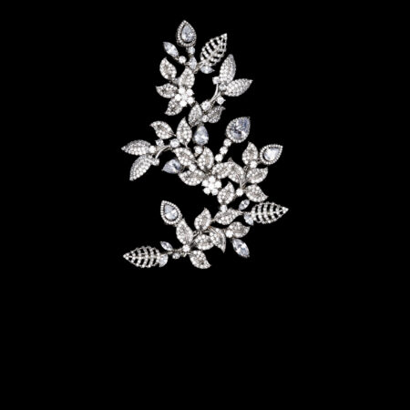 Modern Paved Twigs Deco Side Hairvine or Brooch - White Gold (Right)