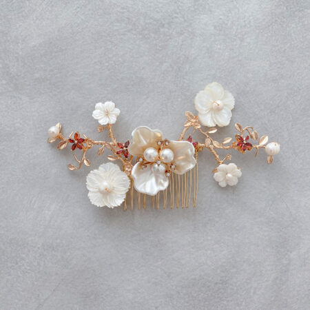 Ruby Blossom Haircomb - Gold, Ruby