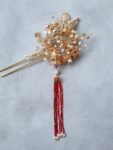 Dragon and Phoenix Pagoda Hairpin - Gold, Red (Left)