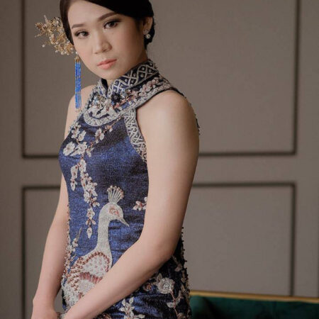 Dragon and Phoenix Pagoda Hairpin - Gold, Red (Right)