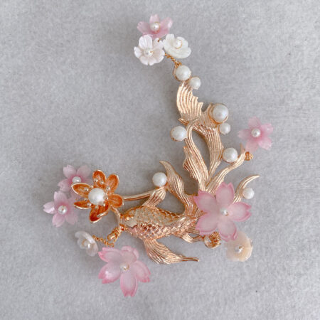 Pink Koi Brooch - Gold, Pink