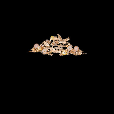 Crane Heaven Cloud Hairvine or Brooch - Gold, Pink