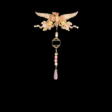 Winged Phoenix Cloud Floral Brooch or Hairvine - Gold, Pink