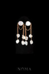 Dangling Chain Baroque Pearl Earrings - 18k Yellow Gold, White Pearl