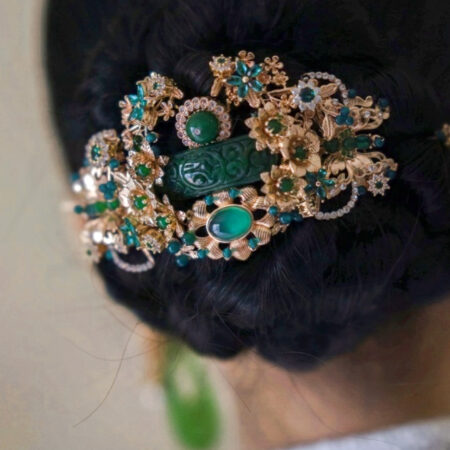 Lunar Deco Curved Jade Middle - Gold, Jade